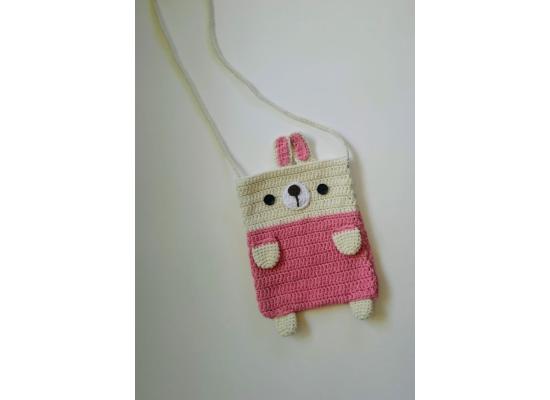 Cute Crochet Mini Purse / Handbag, 100% Nature Soft Cotton - Great Special Present for 2,3,4,5,6 Year Girls (Pink & White )